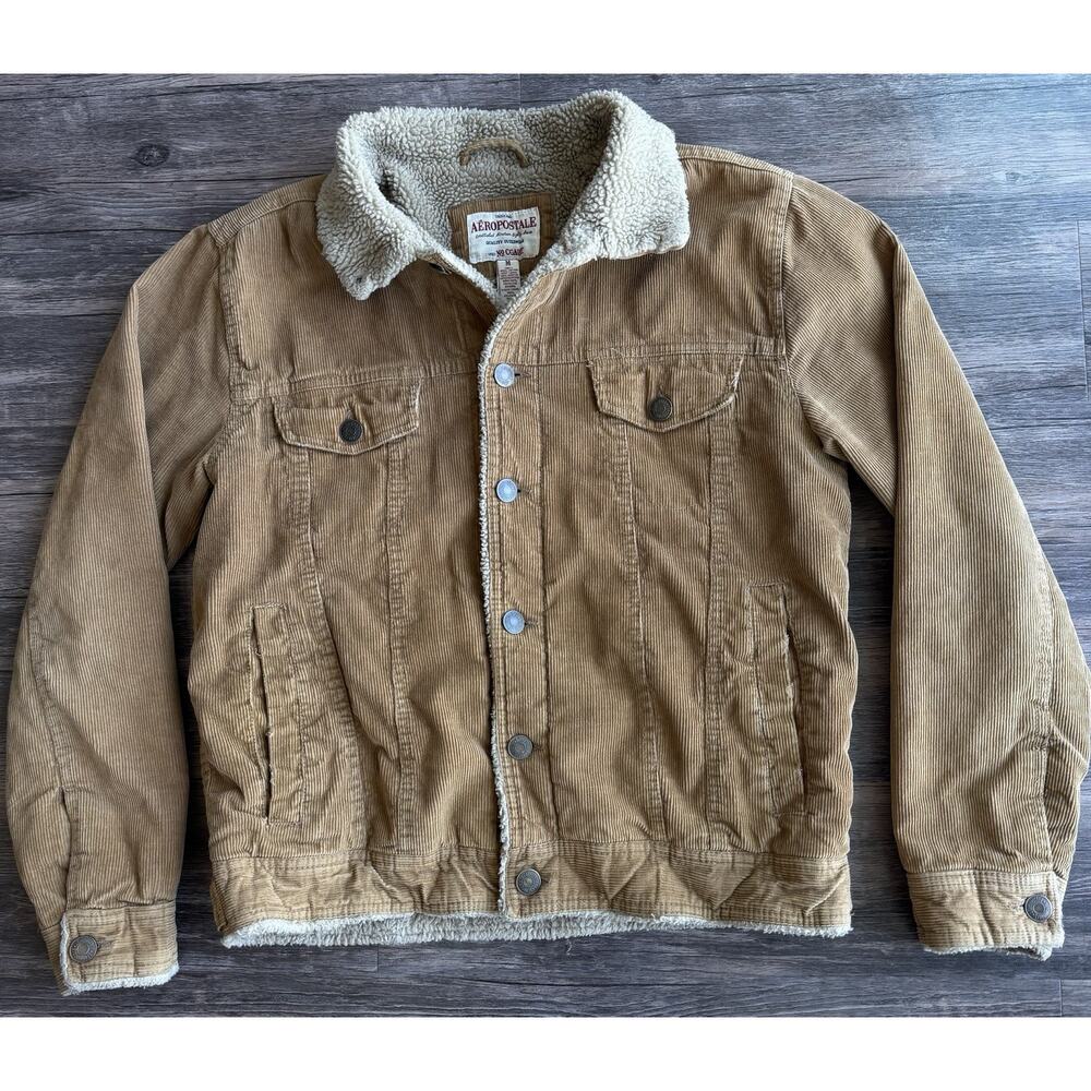 Vintage Aeropostale Y2K 90s Sherpa Lined Trucker Jacket Men M Tan M Corduroy EUC